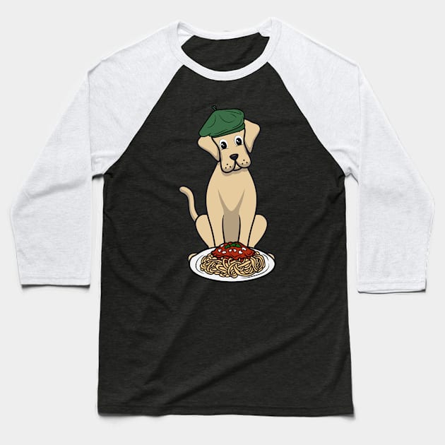 Cute Big Dog is eating spaghetti Baseball T-Shirt by Pet Station